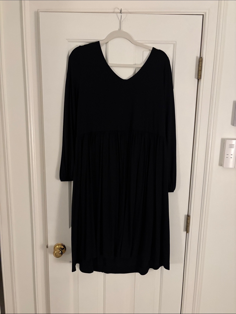 Old Navy Black V-Neck Long Sleeve Gathered Waist Dress